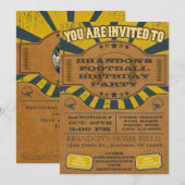 ヴィンテージサッカー誕生日パーティーの招待黄 招待状 (正面/裏面)
