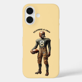 ヴィンテージサッカー選手とレザーヘルメットURM iPhone 16ケース