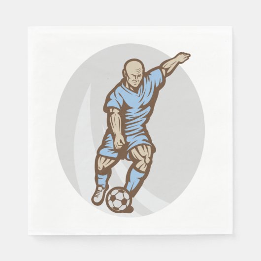 ヴィンテージサッカー選手イラストレーションレトロサッカー スタンダードランチョンナプキン (正面)