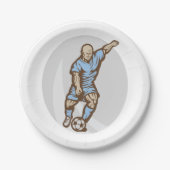ヴィンテージサッカー選手イラストレーションレトロサッカー ペーパープレート (正面)