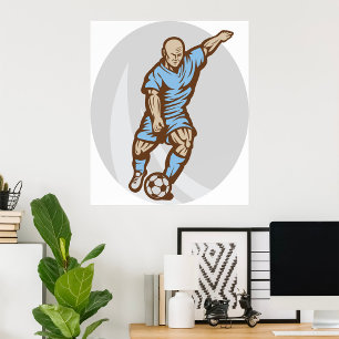 ヴィンテージサッカー選手イラストレーションレトロサッカー ポスター