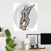 ヴィンテージサッカー選手イラストレーションレトロサッカー ポスター (ホームオフィス)