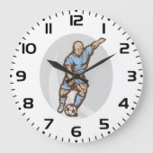 ヴィンテージサッカー選手イラストレーションレトロサッカー ラージ壁時計 (正面)
