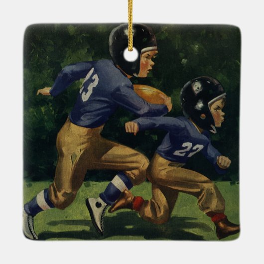 ヴィンテージサッカー,子供,男遊の子のスポーツ セラミックオーナメント (裏面)