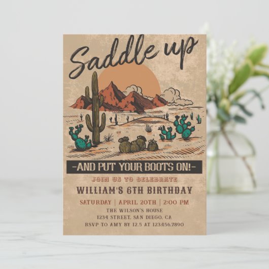 ヴィンテージサドルアップウエスタンカウボーイバースデーパーティー 招待状 (スタンド正面)