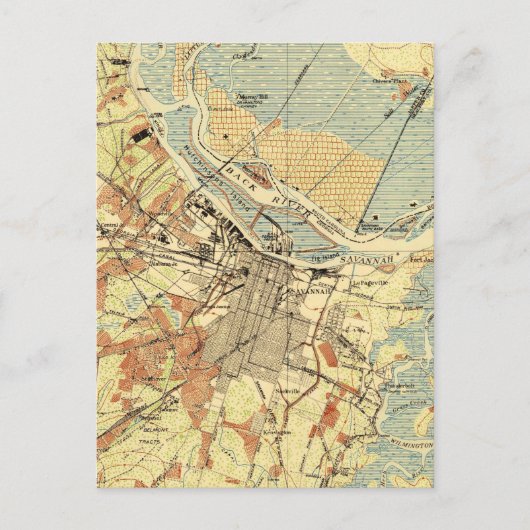 ヴィンテージサバンナ・ジョージアの地図(1942年) ポストカード (正面)