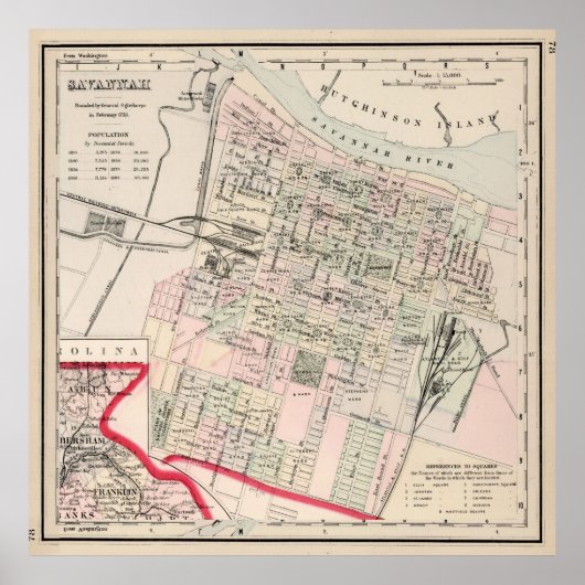 ヴィンテージサバンナGAの地図(1877) ポスター (正面)