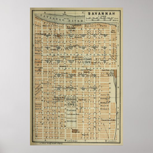 ヴィンテージサバンナGAの地図(1904) ポスター (正面)