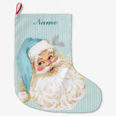 ヴィンテージサビクトリアンンタクロースターコイズ ラージクリスマスストッキング (正面)