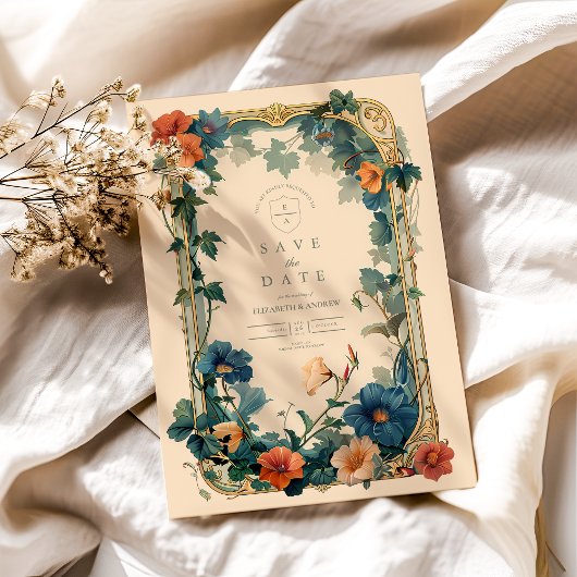 ヴィンテージサファイアブルームフレームウェディング セーブザデート