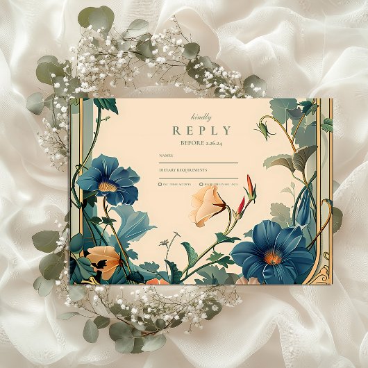 ヴィンテージサファイア開花結婚フレーム 出欠カード