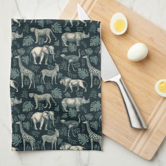 ヴィンテージサファリのアフリカ動物のキッチンタオル キッチンタオル (四つ折り)