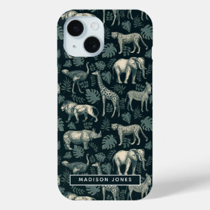 ヴィンテージサファリのアフリカ動物 iPhone 15ケース
