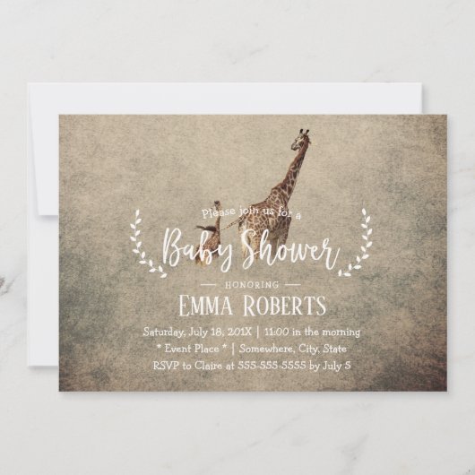 ヴィンテージサファリキリン赤ちゃんシャワー 招待状 (正面)