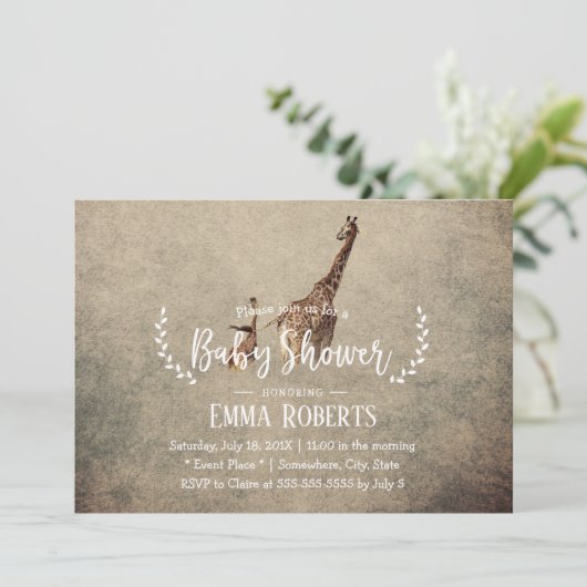 ヴィンテージサファリキリン赤ちゃんシャワー 招待状 (スタンド正面)