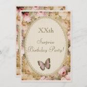 ヴィンテージサプライズ誕生日バラバタフライ、音楽 招待状 (正面/裏面)
