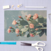 ヴィンテージサボテンとピンクの花の切り離し 薄葉紙 (クラフト)