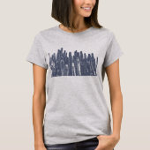 ヴィンテージサボテン多肉質イラストレーションインNavy Blue Tシャツ (正面)