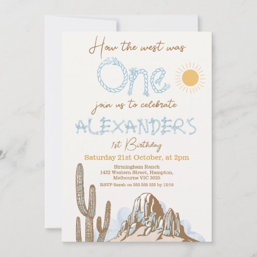 ヴィンテージサボテン西は1歳の誕生日だった 招待状 (正面)