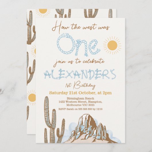 ヴィンテージサボテン西は1歳の誕生日だった 招待状 (正面/裏面)