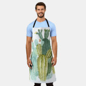 ヴィンテージサボテン開花水彩模様 エプロン (着用した状態)