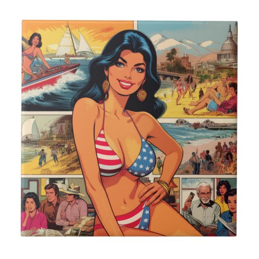 ヴィンテージサマーガール漫画 タイル (正面)