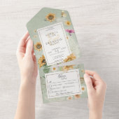 ヴィンテージサマーサンフラワーセージ緑のディナー オールインワン招待状 (貼ってはがせる)