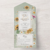ヴィンテージサマーサンフラワーセージ緑のディナー オールインワン招待状 (内側)
