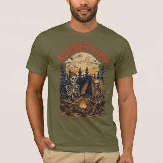ヴィンテージサマースケルトンキャンプファイヤーデザイン Tシャツ