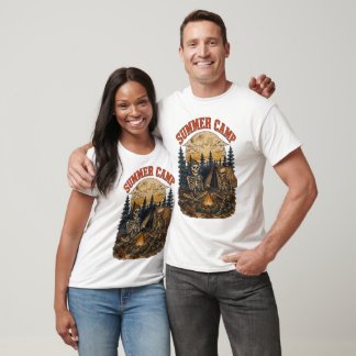 ヴィンテージサマースケルトンキャンプファイヤーデザイン Tシャツ