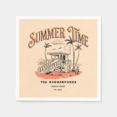 ヴィンテージサマータイムビーチハットイラストレーション スタンダードカクテルナプキン (正面)