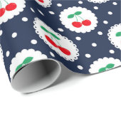 ヴィンテージサマーネイビー、ホワイト&レッドさくらんぼ ラッピングペーパー (ロールコーナー)