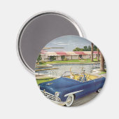 ヴィンテージサマーバケーションコンバーチブルカーアンドモーテル マグネット (正面/裏面)