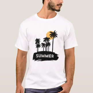 ヴィンテージサマーパームツリーシルエットビーチグラフィック Tシャツ