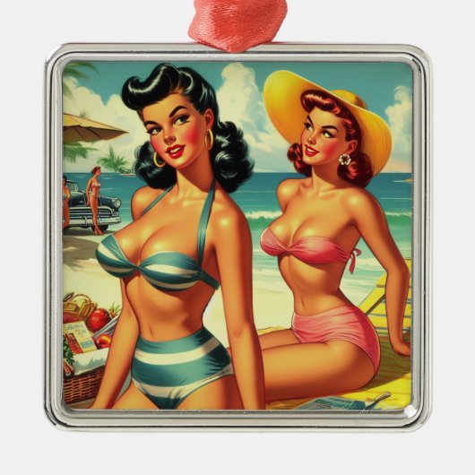 ヴィンテージサマービーチピンアップ メタルオーナメント (正面)