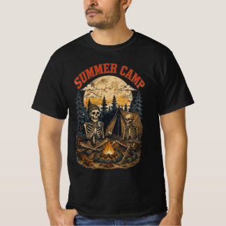 ヴィンテージサマービーバスケットキャンプスケルトン焚き火デザイン Tシャツ