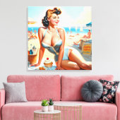 ヴィンテージサマーピンアップガール キャンバスプリント (インサイチュ (リビング))