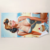 ヴィンテージサマーピンアップガール ビーチタオル (正面)