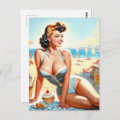 ヴィンテージサマーピンアップガール ポストカード (正面/裏面)