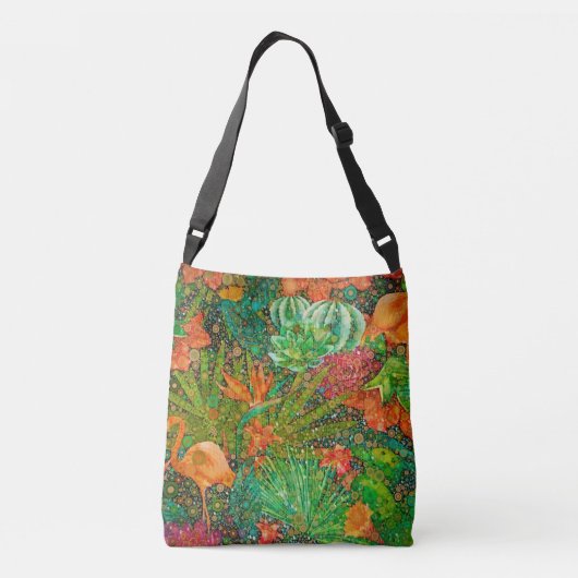 ヴィンテージサマーフラミンゴトロピカルガーデンフローラ クロスボディバッグ (裏面)