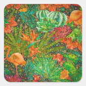 ヴィンテージサマーフラミンゴトロピカルガーデンフローラ スクエアシール (正面)