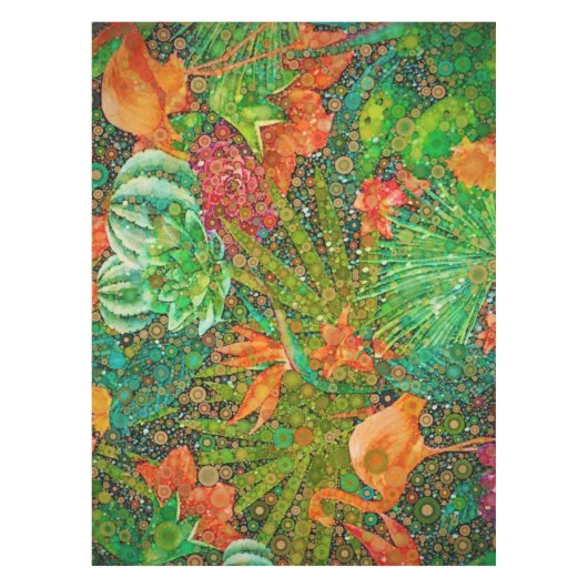 ヴィンテージサマーフラミンゴトロピカルガーデンフローラ テーブルクロス (正面)