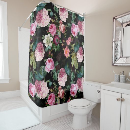 ヴィンテージサマーブラックナイトバラロマンティシズム シャワーカーテン (インサイチュ)