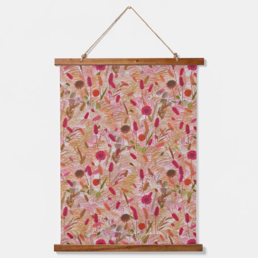 ヴィンテージサマーボホワイルドフラワーパンパスグラス 吊り下げ型タペストリー (正面)