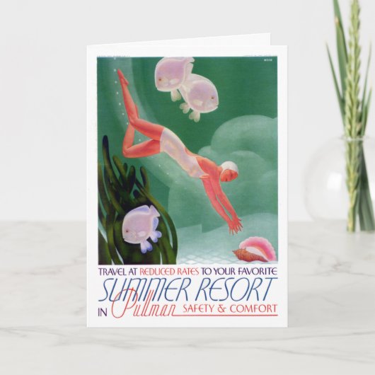 ヴィンテージサマーリゾート鉄道旅行はがき カード (正面)