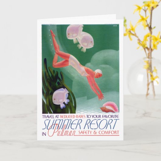 ヴィンテージサマーリゾート鉄道旅行はがき カード (黄色い花)