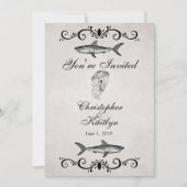 ヴィンテージサメとクラゲビーチ結婚式招待状 招待状 (正面)