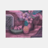 ヴィンテージサモアハワイアンスチルライフファインアート フリースブランケット (正面(横))