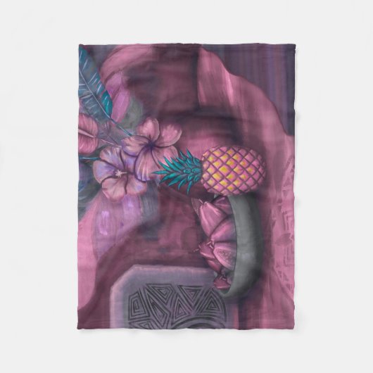 ヴィンテージサモアハワイアンスチルライフファインアート フリースブランケット (正面)