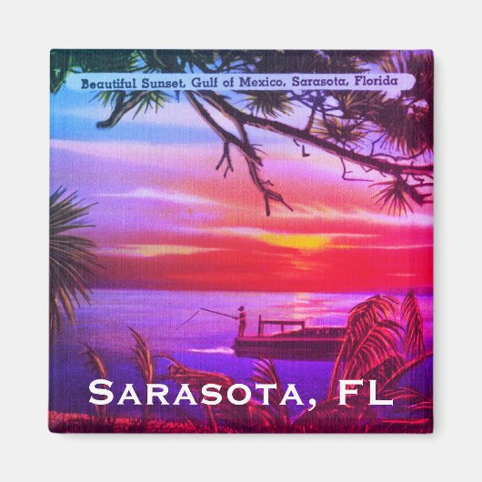 ヴィンテージサラソタ,フロリダ州ビーチサンセット – メキシコ湾 マグネット (正面)